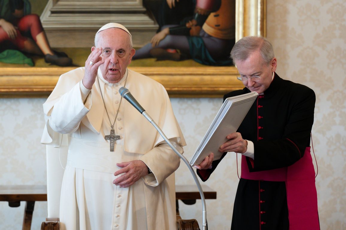 Pope at General Audience in Library - Copyright: Vatican Media