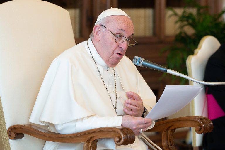Pope at General Audience in Library - Copyright: Vatican Media