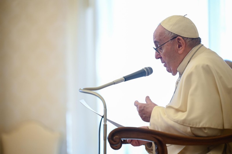 Pope at General Audience in Library - Copyright: Vatican Media