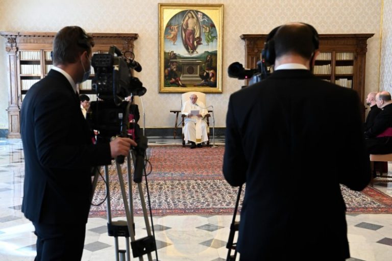 Filming Pope in Library © Vatican Media