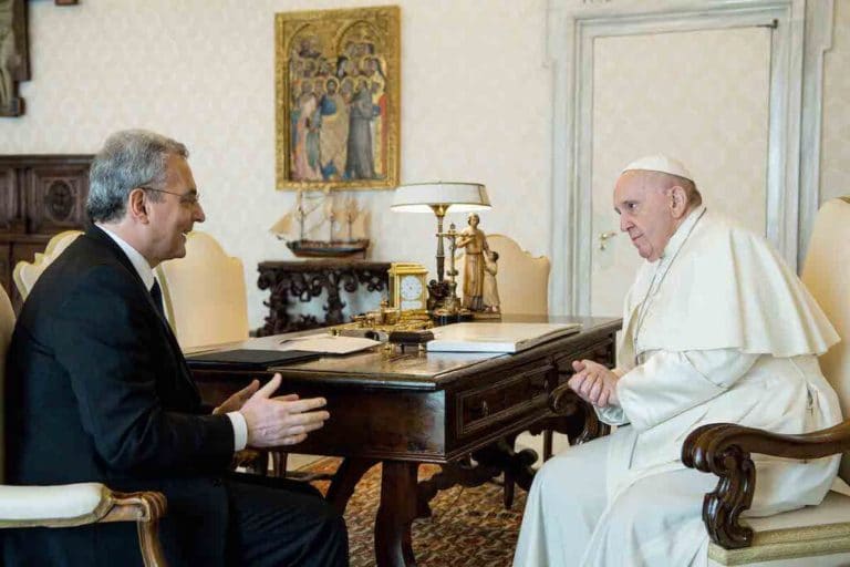 Marco Impagliazzo and Pope Francis © Vatican Media